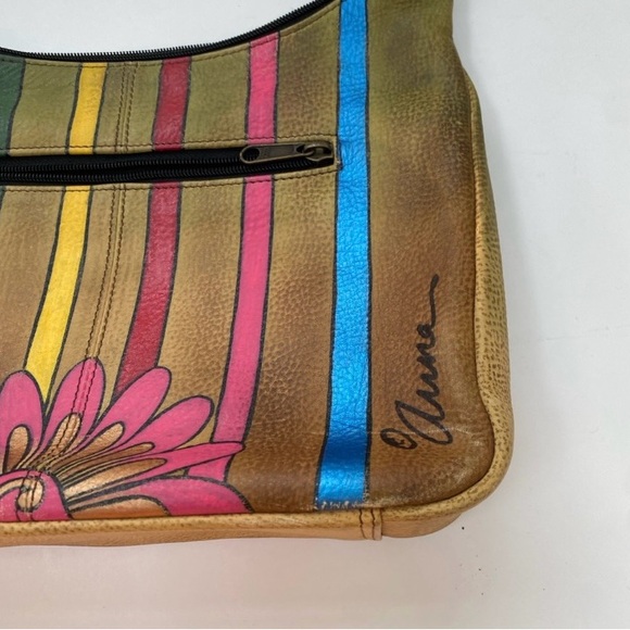 Anuschka Leather Hand Painted Flower Boho Hobo Shoulder Bag - Picture 7 of 9